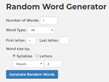 Random word generator with filters that generate a list of words
